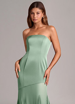 Azazie Uma Brudtärnklänningar Klä av Sjöjungfru i Chiffong Axelbandslös Agave Konvertibel image2