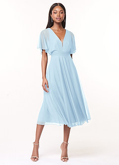 Azazie Tinsley Brautjungfernkleider A-Linie Plissee Gittergewebe Kleid Himmelblau image1