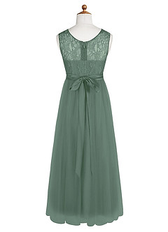 Azazie Georgette Junior A-Linie Spitze Tüll Kleid Eukalyptus image9