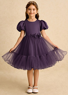 Azazie Cocoa Abiti da Ragazza di Fiori Abito Principessa in Tulle Plissettato Prugna image5