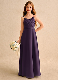 Azazie Umina Girls Formal Flower Girl Dresses Plum A-Line Pleated Matte Satin Dress image5