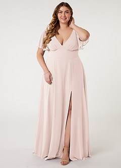 Azazie Kimber Bridesmaid Dresses Rose Petal A-Line Flounce Sleeve Chiffon Dress image6
