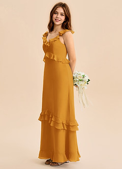 Azazie Tavie Junior Vestido de Caramelo de Gasa de Corte en A con Volante image6