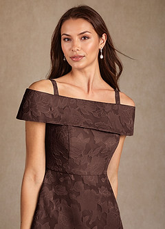 Azazie Medford Final Sale Ganache A-Line Off the Shoulder Floral Burnout Dress image7