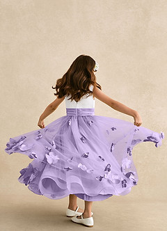 Azazie Vi Blumenmädchenkleider A-Linie ärmellos Tüll Kleid Flieder image3