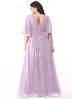 Azazie Temeka Bridesmaid Dresses Frosted Lilac A-Line Ruched Chiffon Dress image9