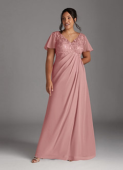 Azazie Holga Final Sale Dusty Rose A-Line V-Neck Lace Chiffon Dress image9