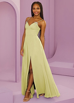 Barbie ♥ Azazie Jurken voor bruidsmeisjes Jurk van Chiffon met A-Lijn met Zakken Citroensorbet image8