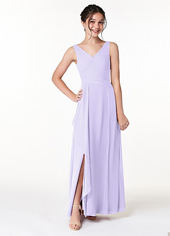 Azazie Kori Junior Lilac A-Line Ruched Chiffon Dress image1