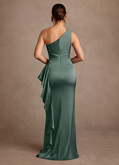 Azazie Yvette Mother of the Bride Dresses Sea Moss Sheath One Shoulder Stretch Satin Dress image2