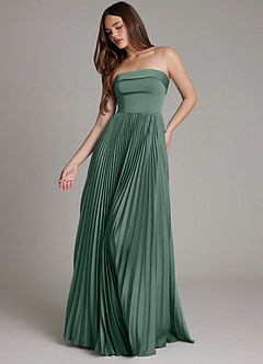 Azazie Mariana Bridesmaid Dresses Eucalyptus A-Line Pleated Stretch Satin Dress image1