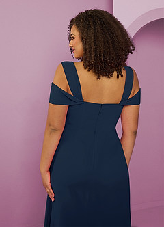 Barbie ♥ Azazie Robes de demoiselle d'honneur Robe Trapèze en Mousseline de soie Épaule décolletée Bleu Marine Foncé image13