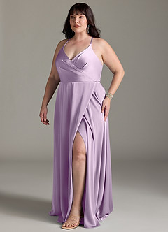 Azazie Davis Bridesmaid Dresses Frosted Lilac A-Line Pleated Stretch Satin Dress image10