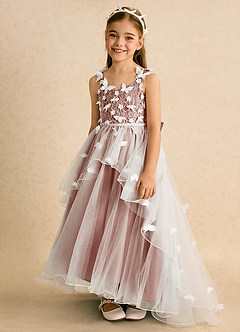Azazie Darlina vestidos de niña de las flores Vestido de Marfil Rosa De Cedro de Tul de Princesa con Encaje image6