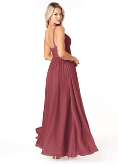 Azazie Chanel Robes de demoiselle d'honneur Robe Trapèze en Mousseline de soie Plissée Merlot image5