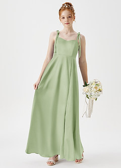 Azazie Rosey Junior Dusty Sage A-Line Sweetheart Neckline Metallic Satin Dress image3