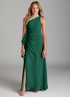 Azazie Maive Junior Emerald A-Line Pleated Chiffon Dress image2