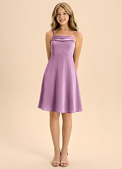 Azazie Anselie Junior Linia A Pofałdowany Satyna elastyczna Mini Młodsza druhna Sukienka image5