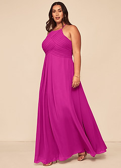 Azazie Ginger Bridesmaid Dresses Fuchsia A-Line Halter Pleated Chiffon Dress image7