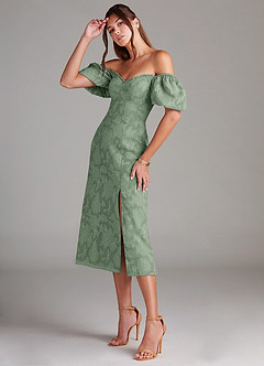 Azazie Evalina Vestidos de damas de honor Vestido de Matcha de Devorado Floral de Corte Recto image4