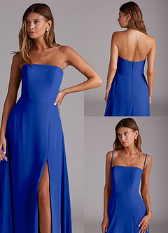Azazie Wren Bridesmaid Dresses Royal Blue A-Line Side Slit Chiffon Convertible Dress image9