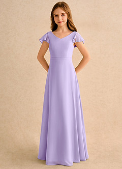 Azazie Nari Girls Formal Flower Girl Dresses Lilac A-Line with Sleeves Chiffon Dress image6