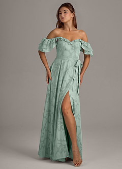Azazie Aricella Bridesmaid Dresses Agave A-Line Corset Floral Burnout Dress image7