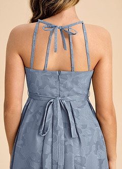 Azazie Arianthe Junior Dusty Blue A-Line Pleated Floral Burnout Dress image7