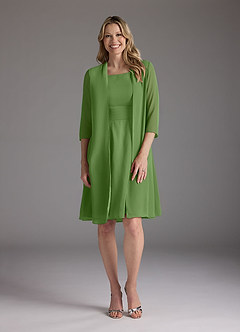 Azazie Shirley Mother of the Bride Dresses Basil A-Line Scoop Pleated Chiffon Dress image1