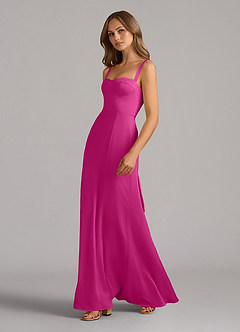 Azazie Amaris Robes de demoiselle d'honneur Robe Trapèze en Satin extensible Corset Fuchsia image4