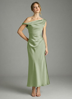 Azazie Emerson Abiti da Damigella Abito Sirena in Raso Elasticizzato a Spalla Scoperta Verde Salvia image1