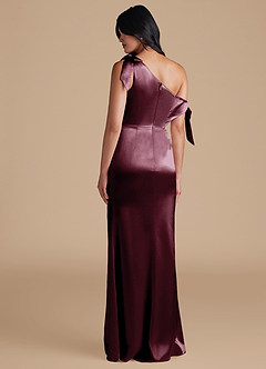 Azazie Xyla Bridesmaid Dresses Cabernet Sheath Off the Shoulder Metallic Satin Convertible Dress image5