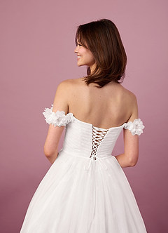 Barbie ♥ Azazie Hochzeitskleider A-Linie Schulterfrei Tüll Kleid Diamantweiß image8