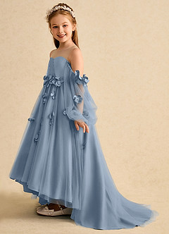 Azazie Karrie Blumenmädchenkleider A-Linie mit ärmel Tüll Kleid Staubblau image3