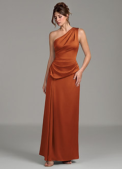 Azazie Zahira Robes de demoiselle d'honneur Robe Fourreau en Satin extensible Asymétrique Cannelle image5