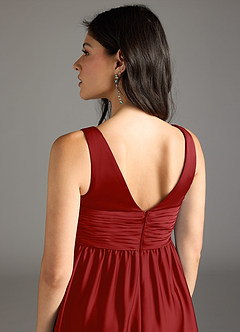 Azazie Yetta Maternity Bridesmaid Dresses A-Line Pleated Stretch Satin Floor-Length Dress image5