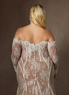 Azazie Katherine Wedding Dresses Diamond White Cocoa Mermaid Off the Shoulder Tulle Dress image13