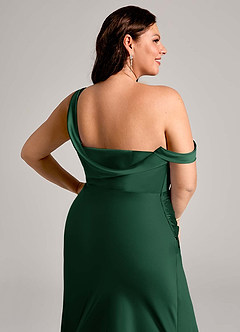 Azazie Madelyn Bridesmaid Dresses Dark Green Mermaid One Shoulder Stretch Satin Convertible Dress image14