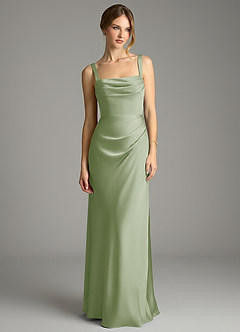 Azazie Alouette Bridesmaid Dresses Dusty Sage Mermaid Pleated Stretch Satin Dress image3