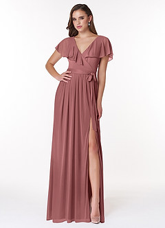 Azazie Jael Bridesmaid Dresses Desert Rose A-Line V-Neck Mesh Dress image1