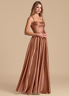 Azazie Shaude Abiti da Damigella Abito A-Line in Raso Metallizzato Plissettato Bronzo image4