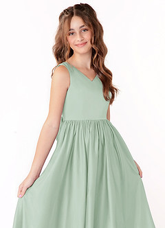 Azazie Hathaway Junior Agave A-Line Bow Matte Satin Dress image5