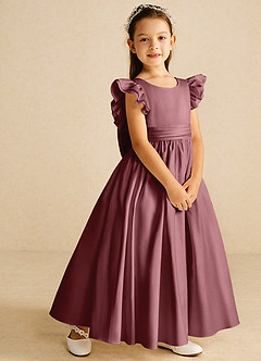 Azazie Piglette Flower Girl Dresses Desert Rose A-Line Bow Matte Satin Dress image5