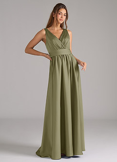 Azazie Kora Bridesmaid Dresses Pistachio A-Line Pleated Stretch Satin Dress image3