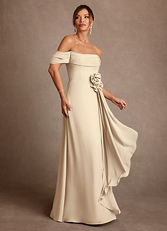 Azazie Amherst Mother of the Bride Dresses Champagne A-Line Off the Shoulder Chiffon Dress image2