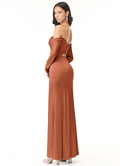 Azazie Hallie Bridesmaid Dresses Cedar Rose Sheath Off-The-Shoulder Long Sleeve Stretch Satin Convertible Dress image6
