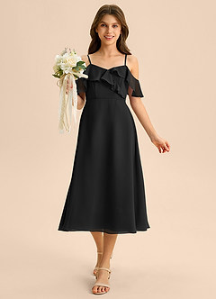 Azazie Kamilla Junior Vestido de Negro de Gasa de Corte en A con Vestidos sin tirantes image4