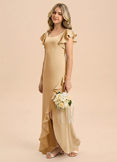 Azazie Demi Junior Meerjungfrau-Linie Schleifen Stretch-Satin Kleid Gold image4