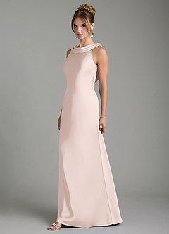 Azazie Aussie Bridesmaid Dresses Blushing Pink Sheath Pleated Stretch Satin Dress image4