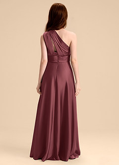 Azazie Charlize Junior Merlot A-Line Pleated Stretch Satin Dress image2